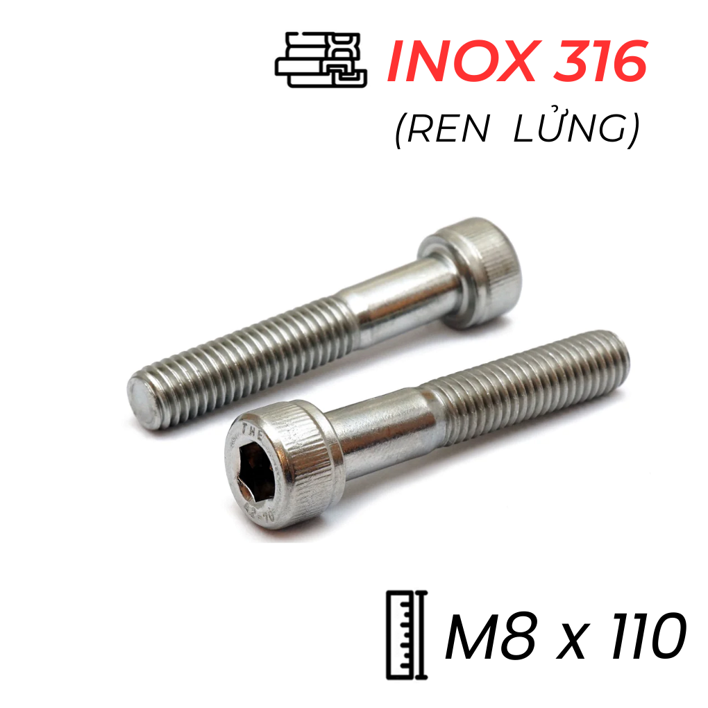 Lục Giác Chìm Đầu Trụ Inox 316 DIN912 M8x110 Ren Lửng | Mecsu.vn